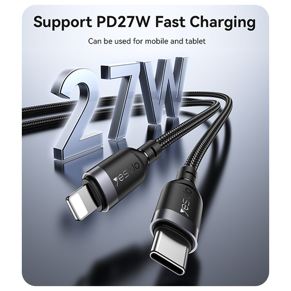 כבל-נתונים-וטעינה-מהירה-שזור-Type-C-ל-Lightning-בהספק-27W-באורך-30-ס22מ-Yesido-CA187-4 copy