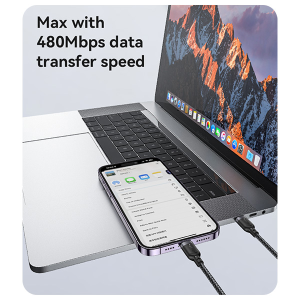 כבל-נתונים-וטעינה-מהירה-שזור-Type-C-ל-Lightning-בהספק-27W-באורך-30-ס22מ-Yesido-CA187-10 copy 2