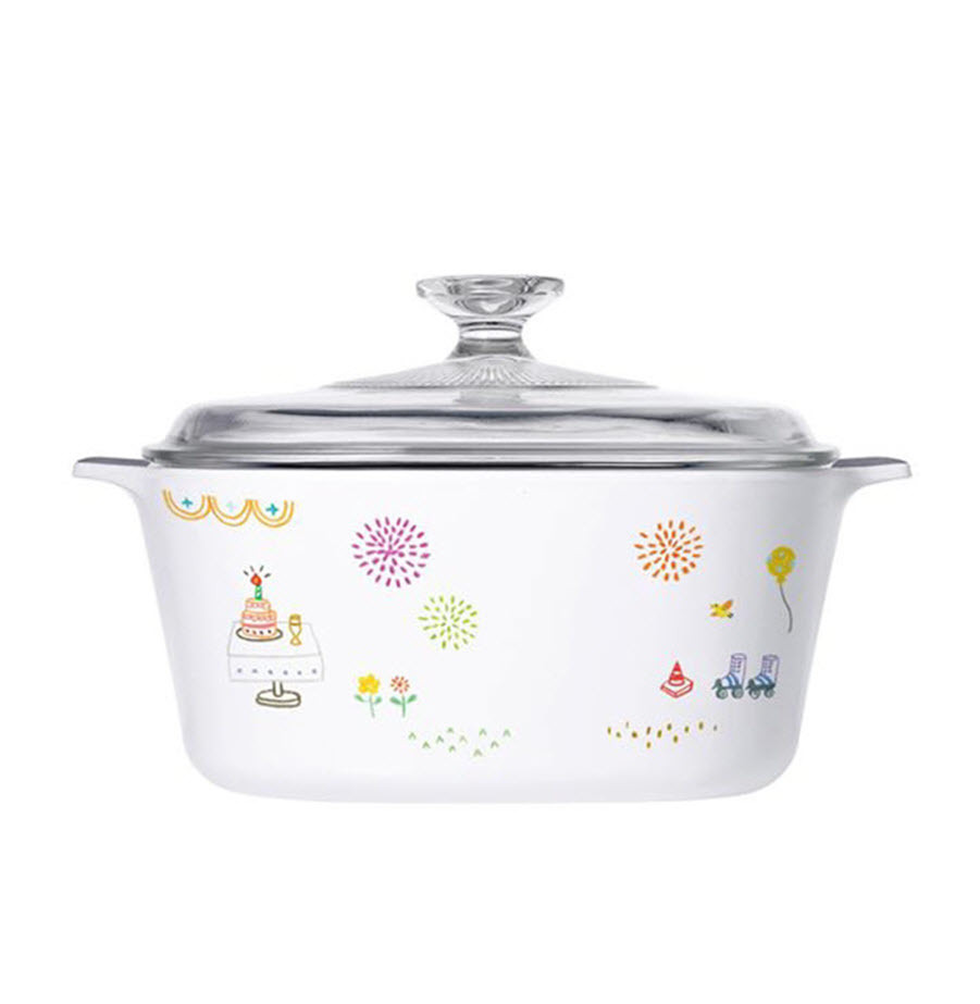 סיר עגול מזכוכית 3.2 ל' + מכסה זכוכית CORELLE